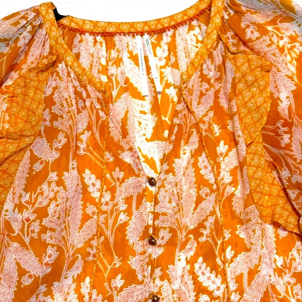 ANTHROPOLOGIE Mia Tiered Ruffle Trim Flounce Boho Tunic Top Mini Dress Womens M - Picture 4 of 6